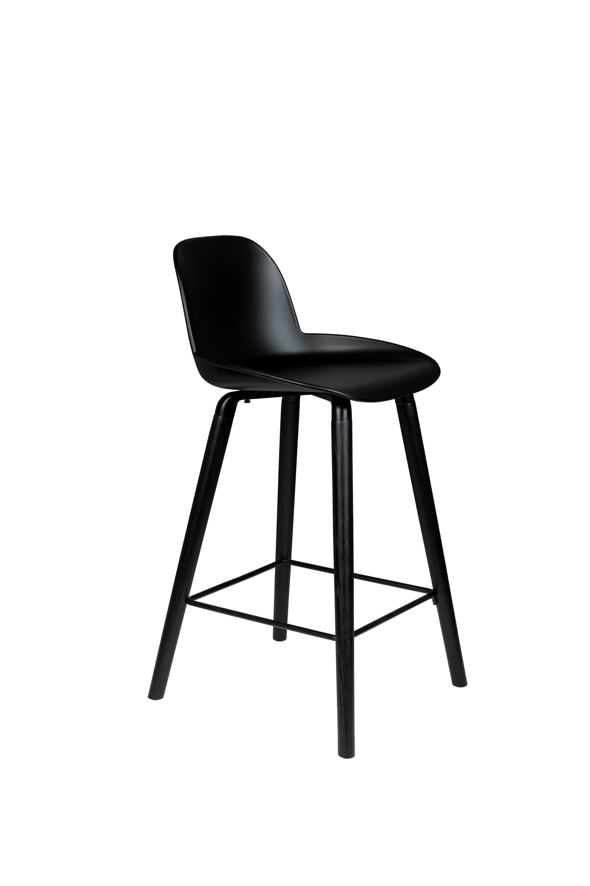ZUIVER Albert Kuip barstol, med ryggstöd och fotstöd - svart polypropen och svart ask (65cm)