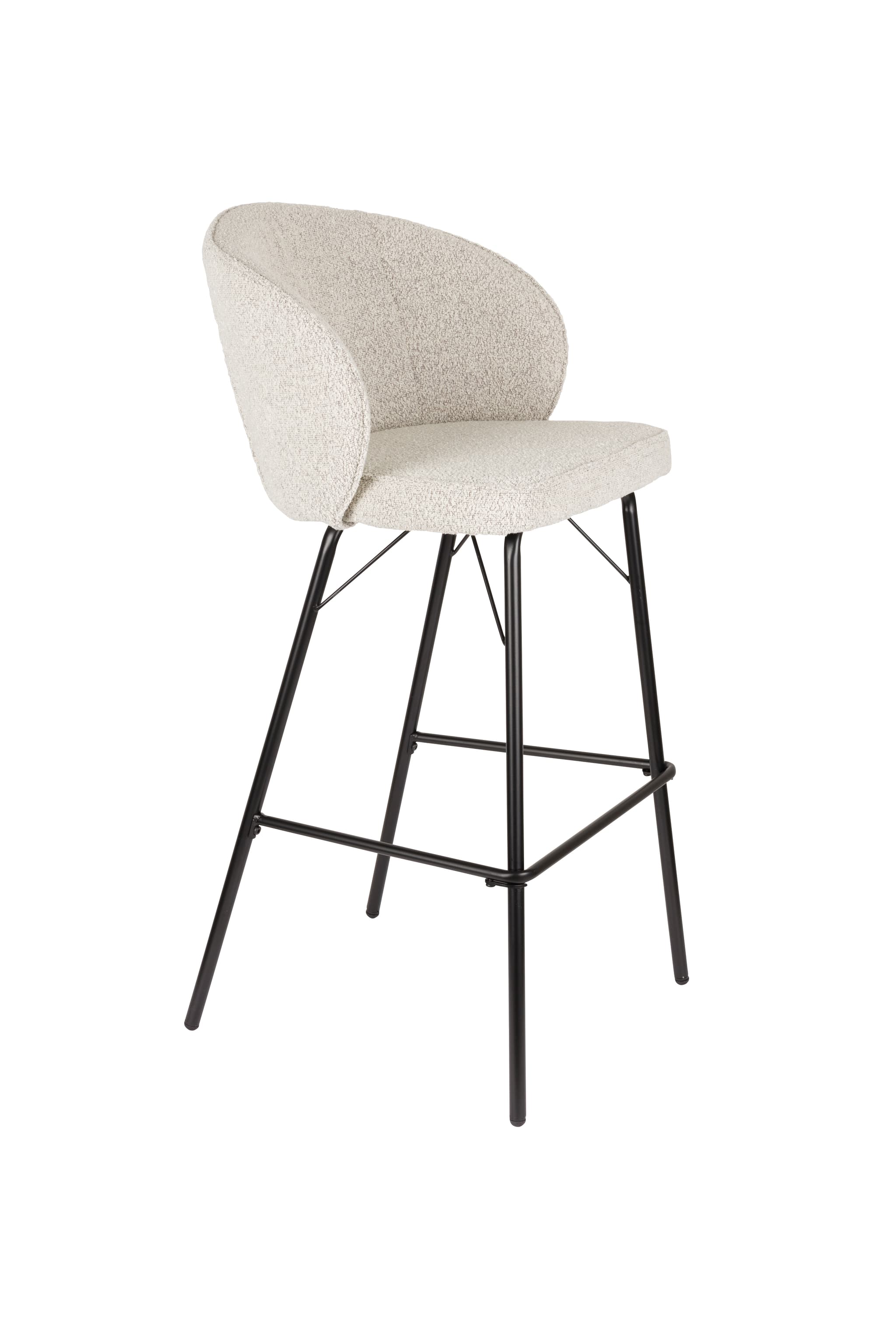 WHITE LABEL LIVING Joa barstol, med ryggstöd och fotstöd - beige polyester och svart järn