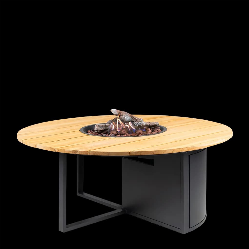 COSI FIRES Cosiloft 120 runt eldbord, runt - naturligt teak och svart aluminium (Ø120)