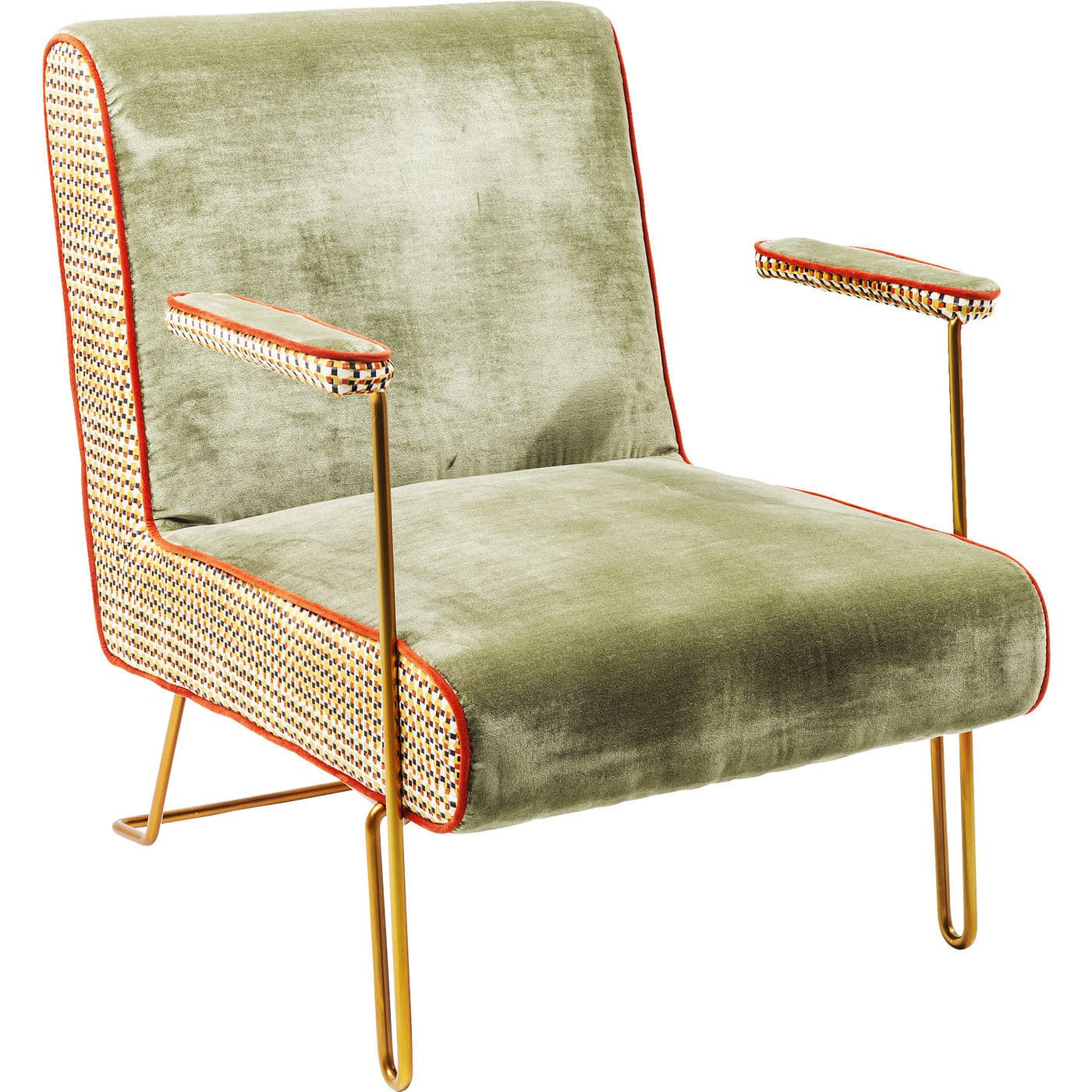 KARE DESIGN Aunt Betty Cocktailstol - Grön och Flerfärgad Sammet och Mässing, med Armstöd