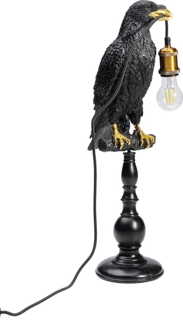 KARE DESIGN Animal Sitting Crow bordslampa - svart polyresin och guld aluminium (H:61cm)
