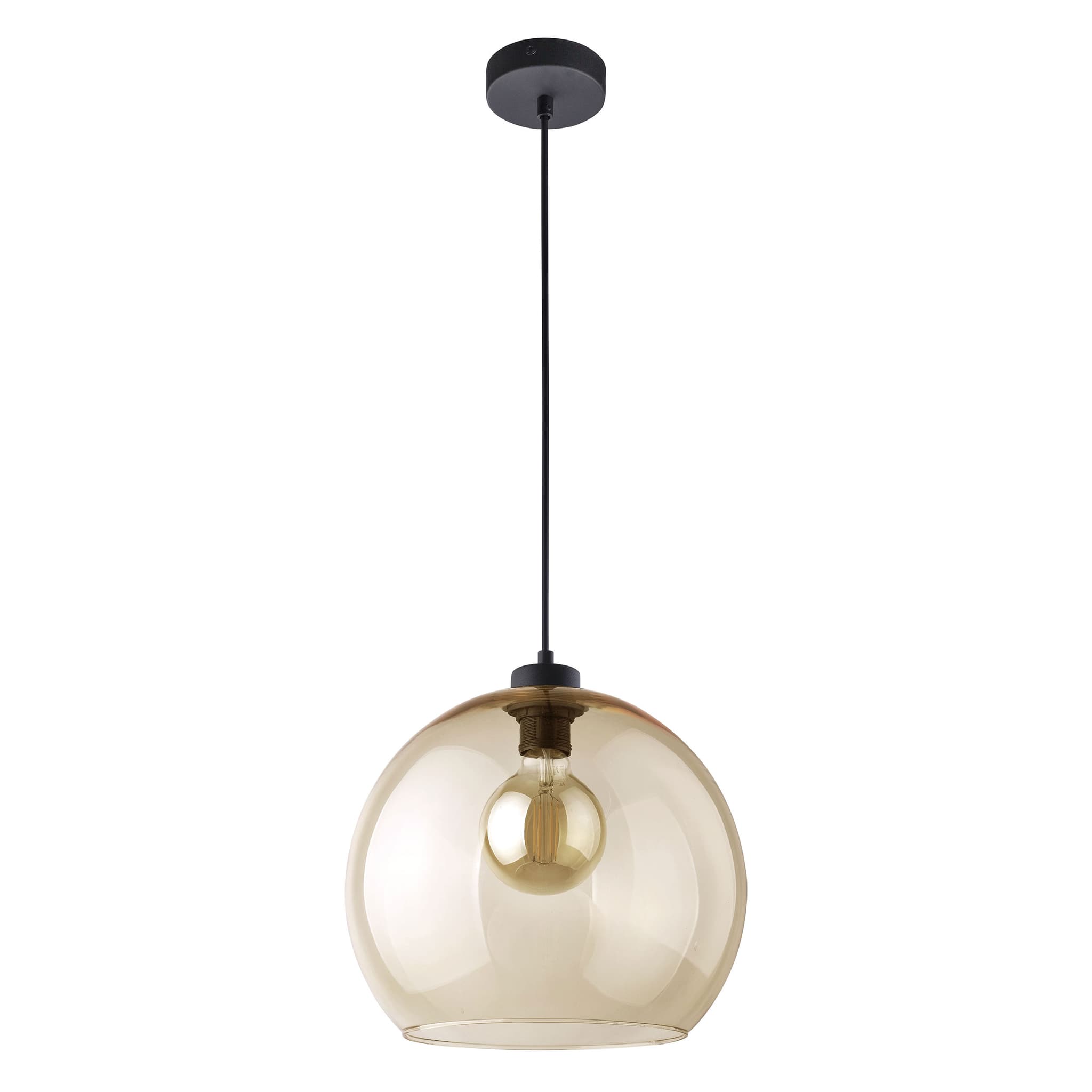 TK Cubus taklampa - bärnstensfärgat glas och svart metall