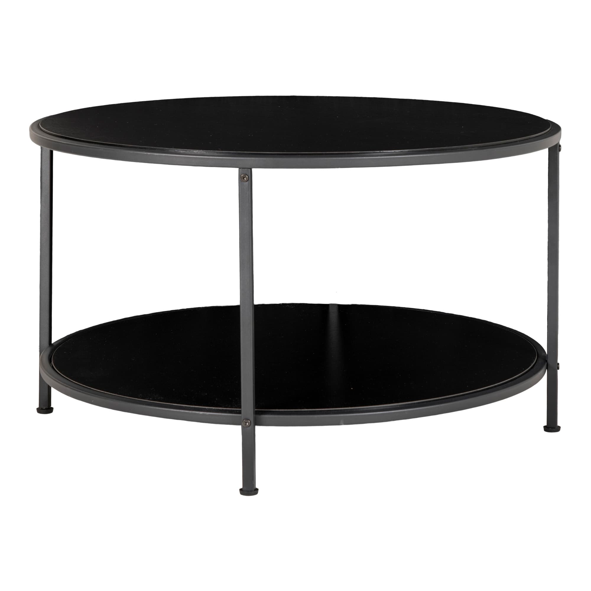 HOUSE NORDIC Vita soffbord, w. 1 hylla - svart melaminfolie och svart stål (Ø80)