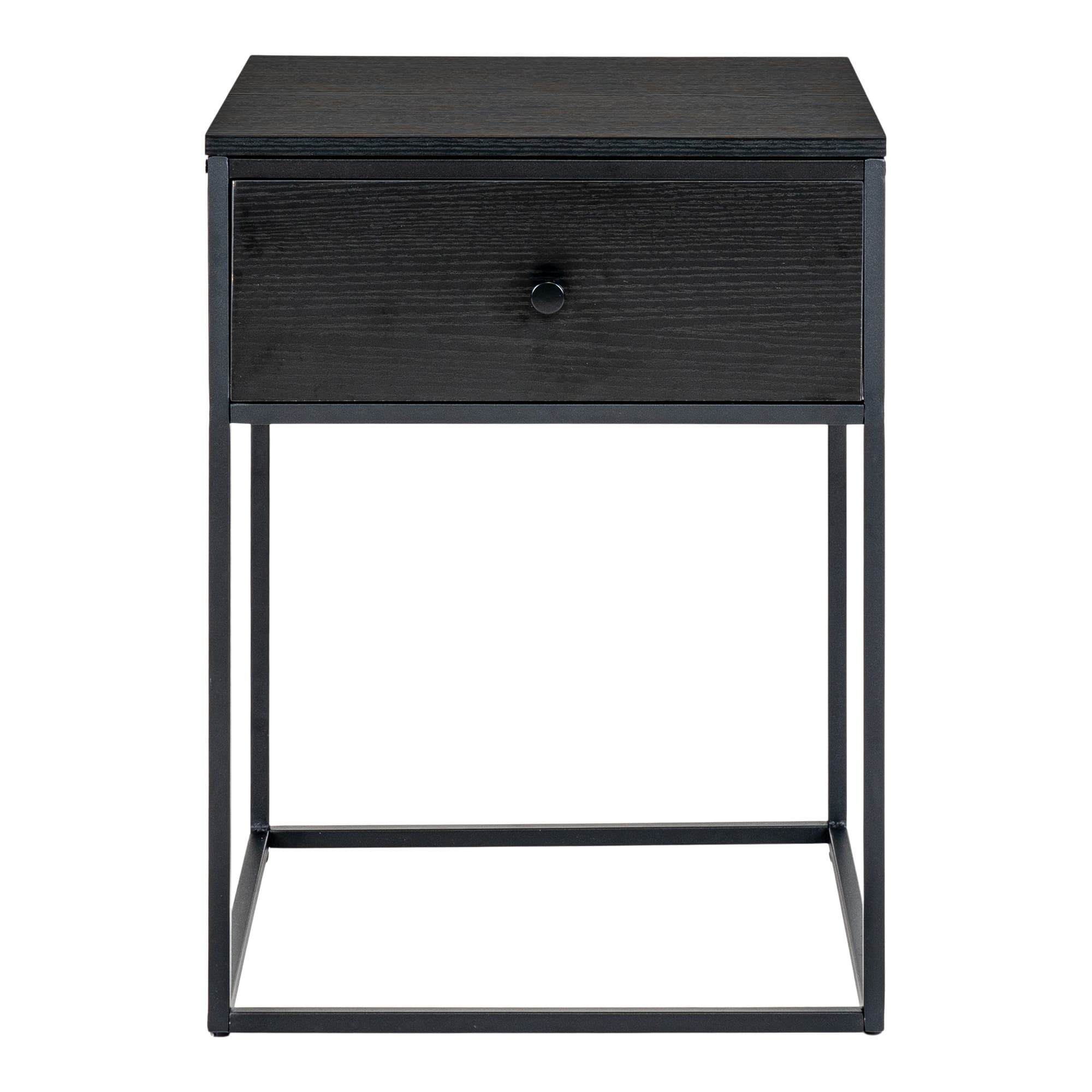 HOUSE NORDIC Vita sängbord, m. 1 låda - svart MDF och svart stål (40x40)