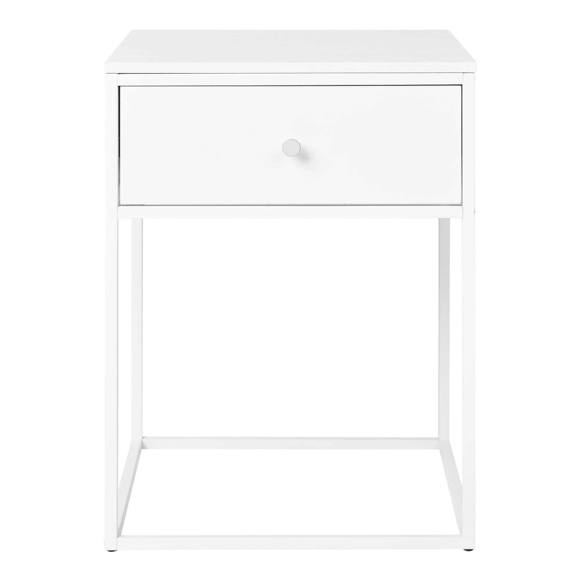 HOUSE NORDIC Vita hörnbord, med 1 låda, fyrkantigt - vit melaminfolie och vitt stål (40x40)