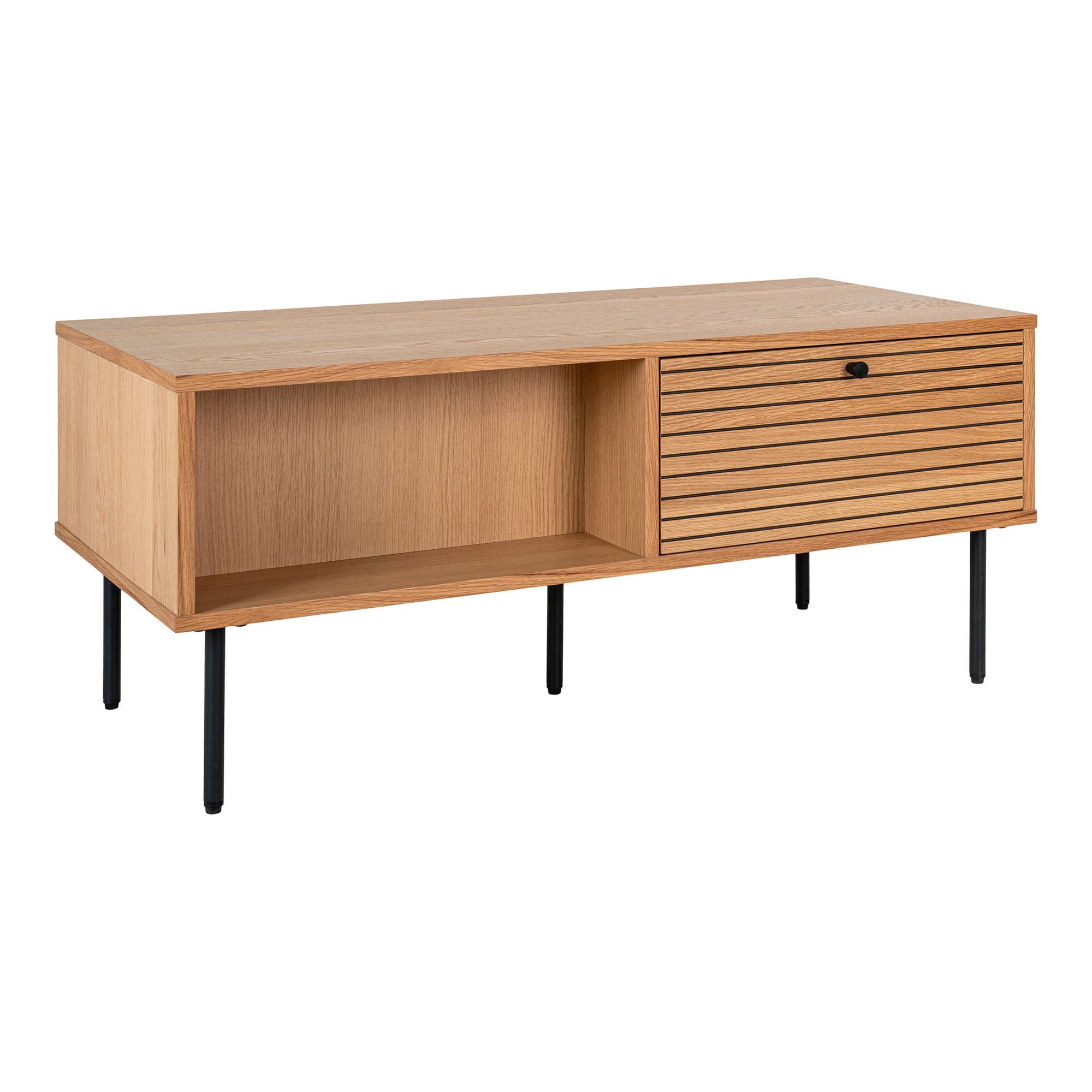 HOUSE NORDIC Soffbord, ekfaner, svarta metallben, 2 lådor, 50x100x45 cm