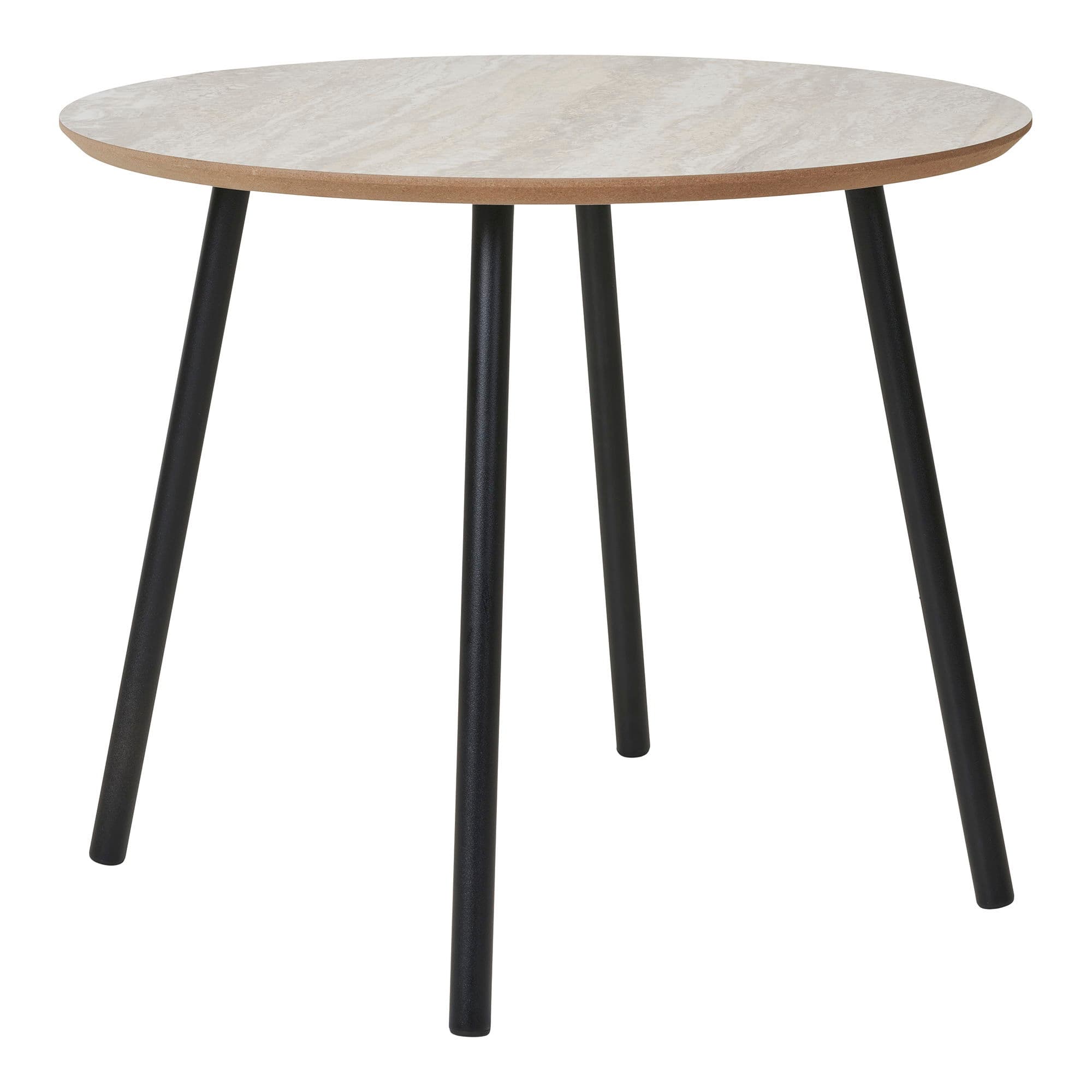 HOUSE NORDIC Aalst soffbord, runt - beige MDF med travertin-look och svart stål (Ø55)