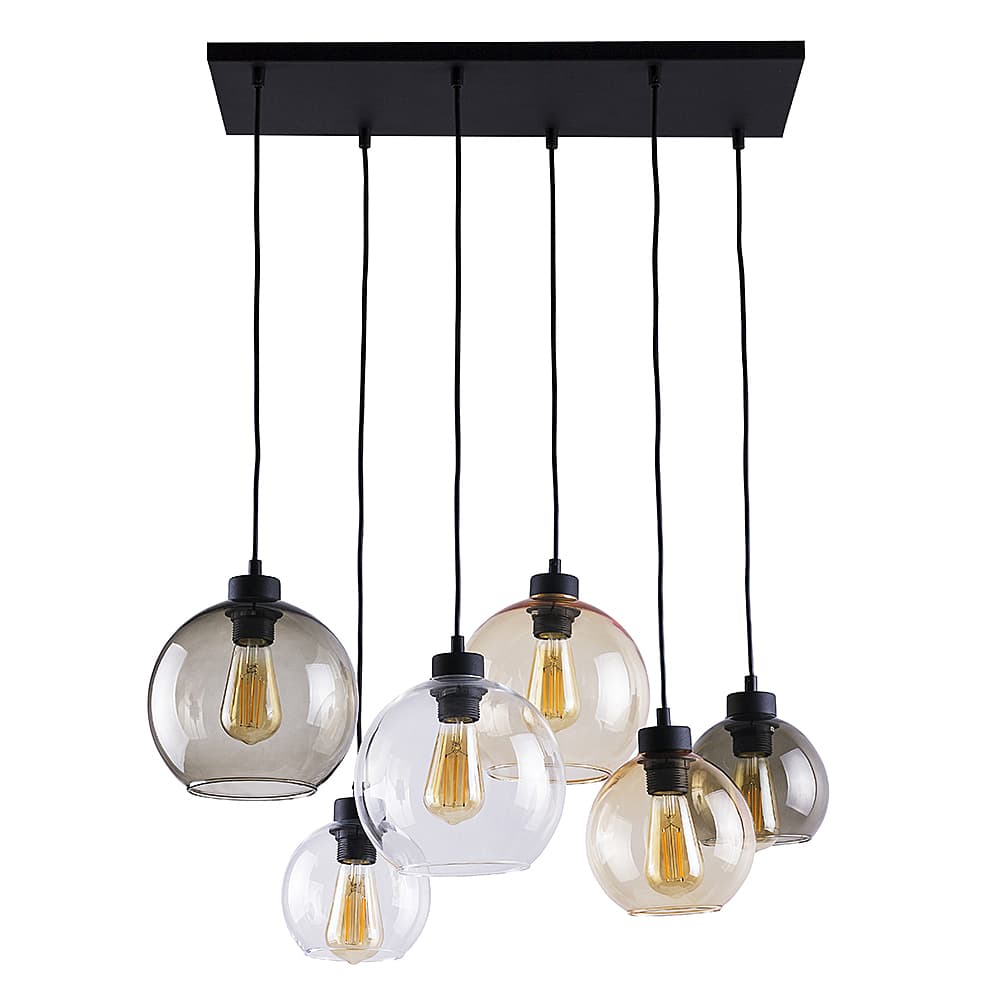 TK Cubus taklampa, w. 6 skärmar - transparent glas och svart metall