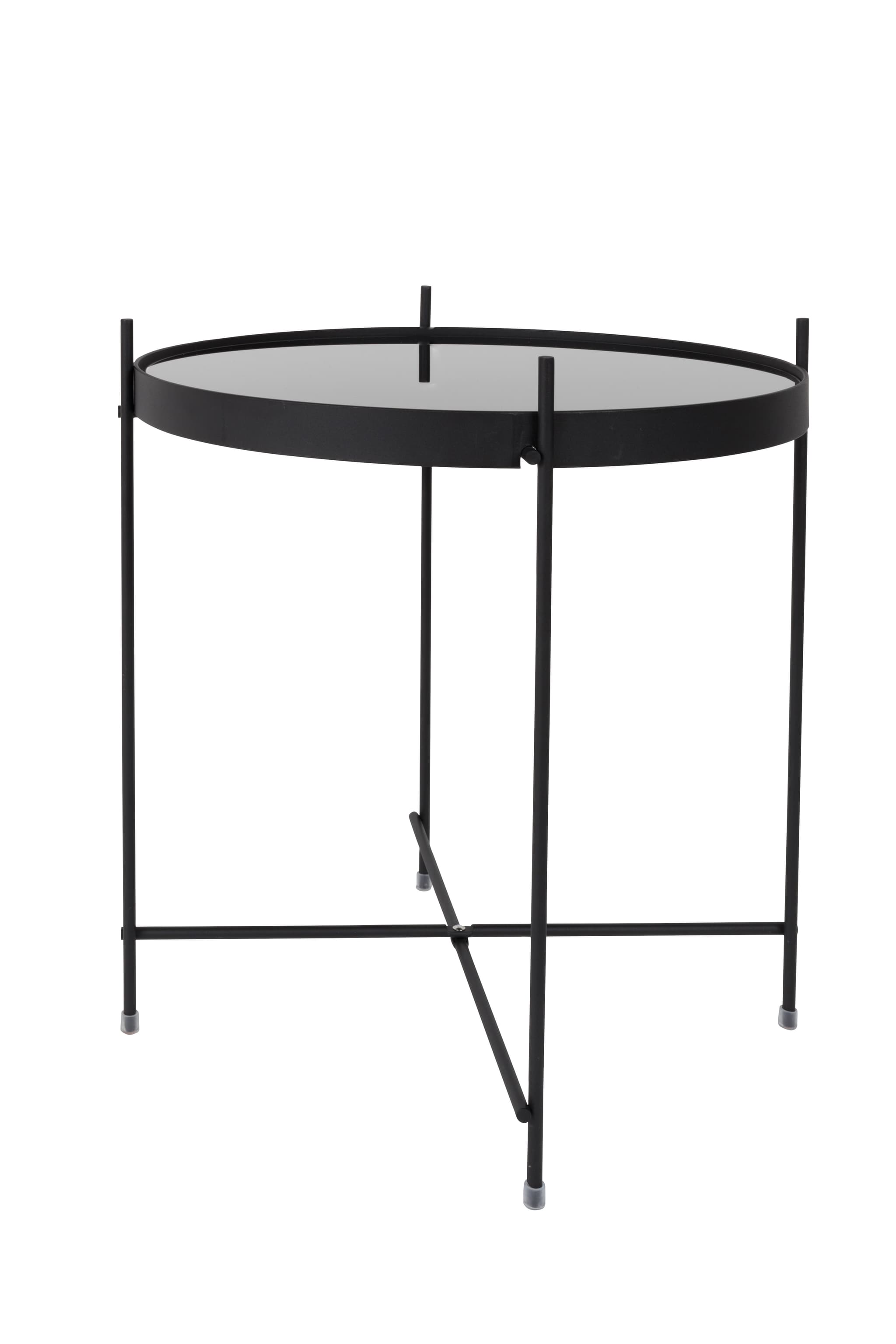 ZUIVER Cupid sidobord S, runt - svart glas och svart metall (Ø43)