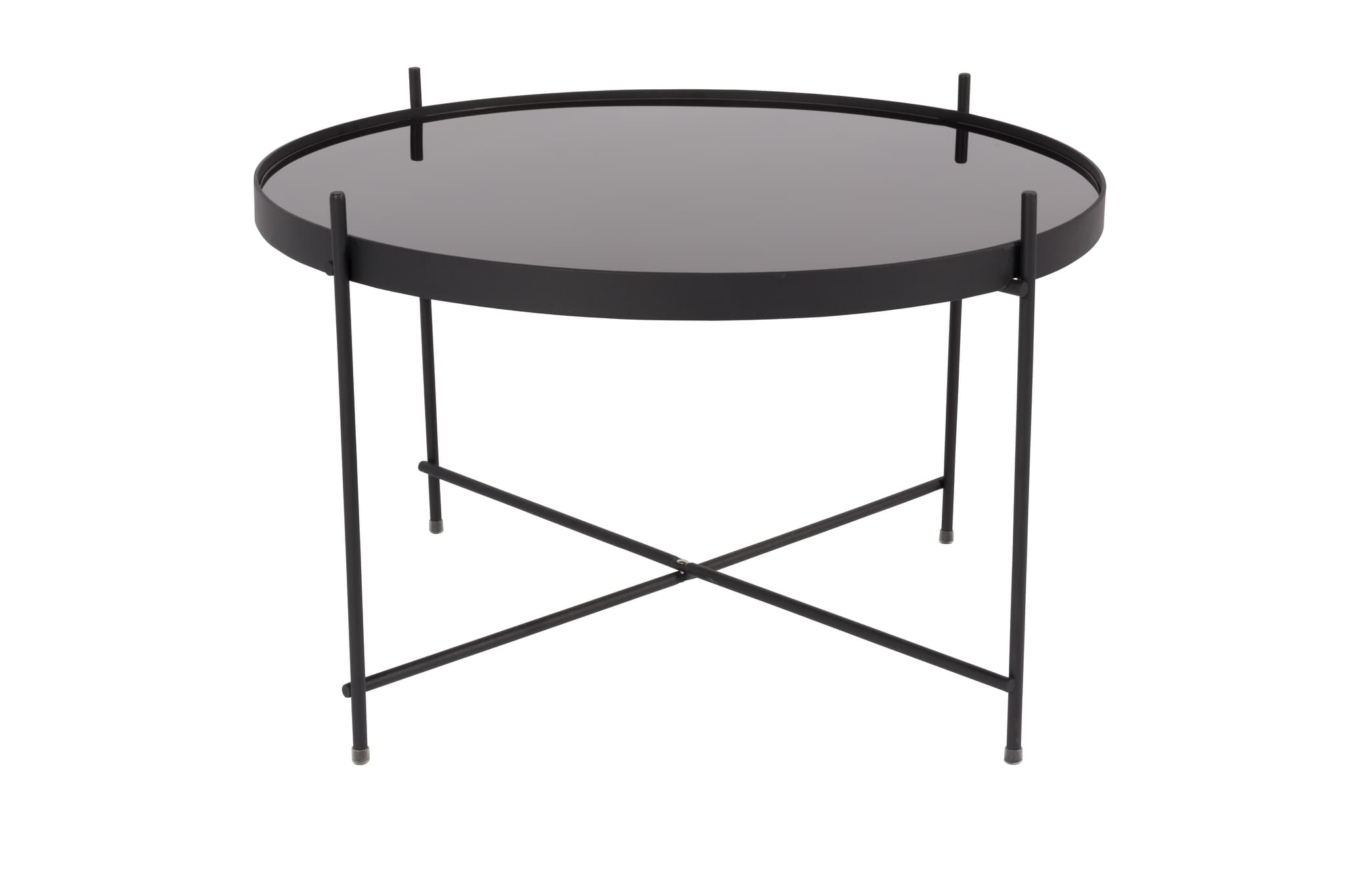 ZUIVER Cupid sidobord L, runt - svart glas och svart metall (Ø62,5)
