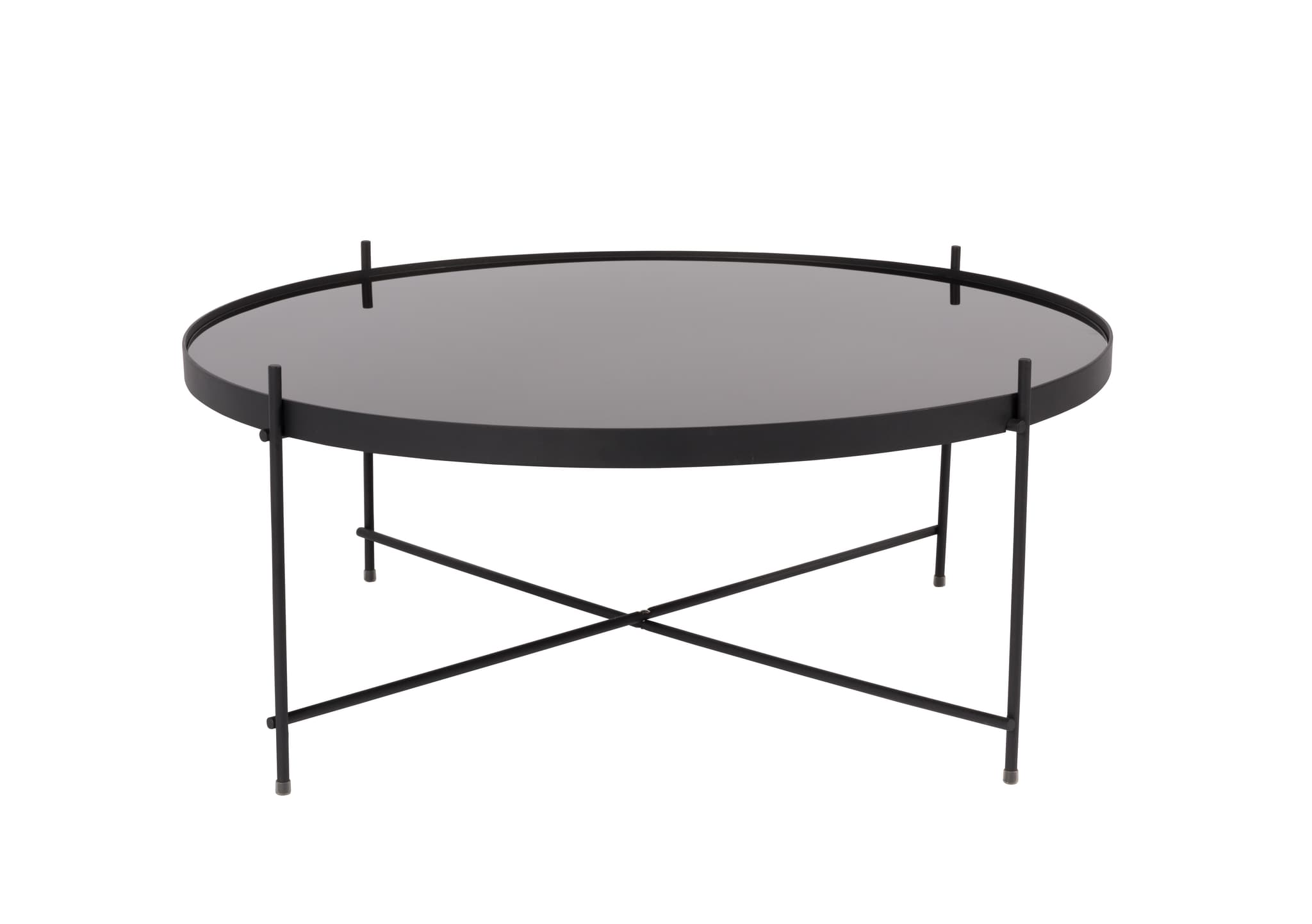 ZUIVER Cupid sidobord XXL, runt - svart glas och svart metall (Ø82,5)