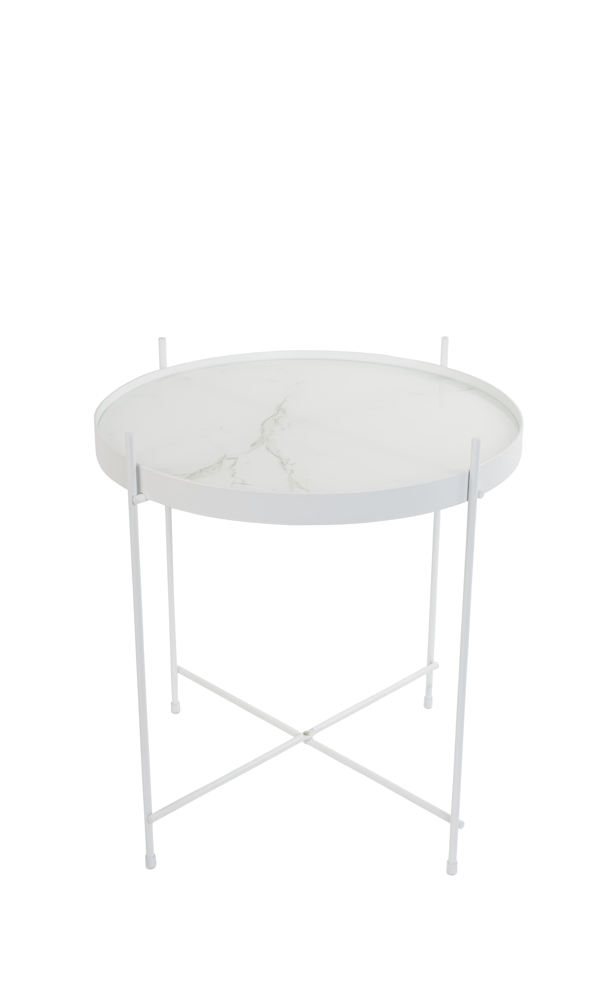 ZUIVER Cupid sidobord S, runt - vitt glas med marmorlook och vit metall (Ø43)