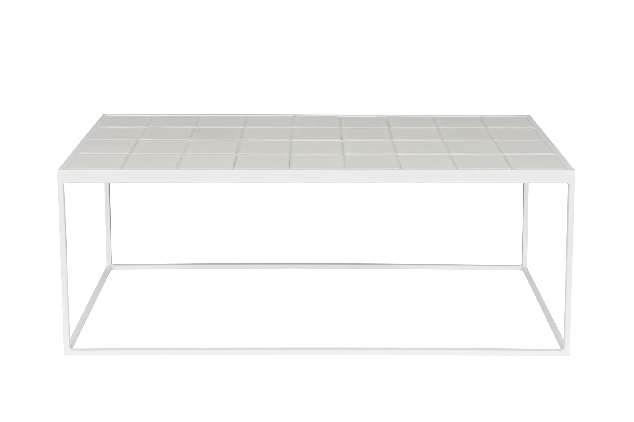 ZUIVER Glaserat soffbord, rektangulärt - vit keramik och järn (93x42,5)