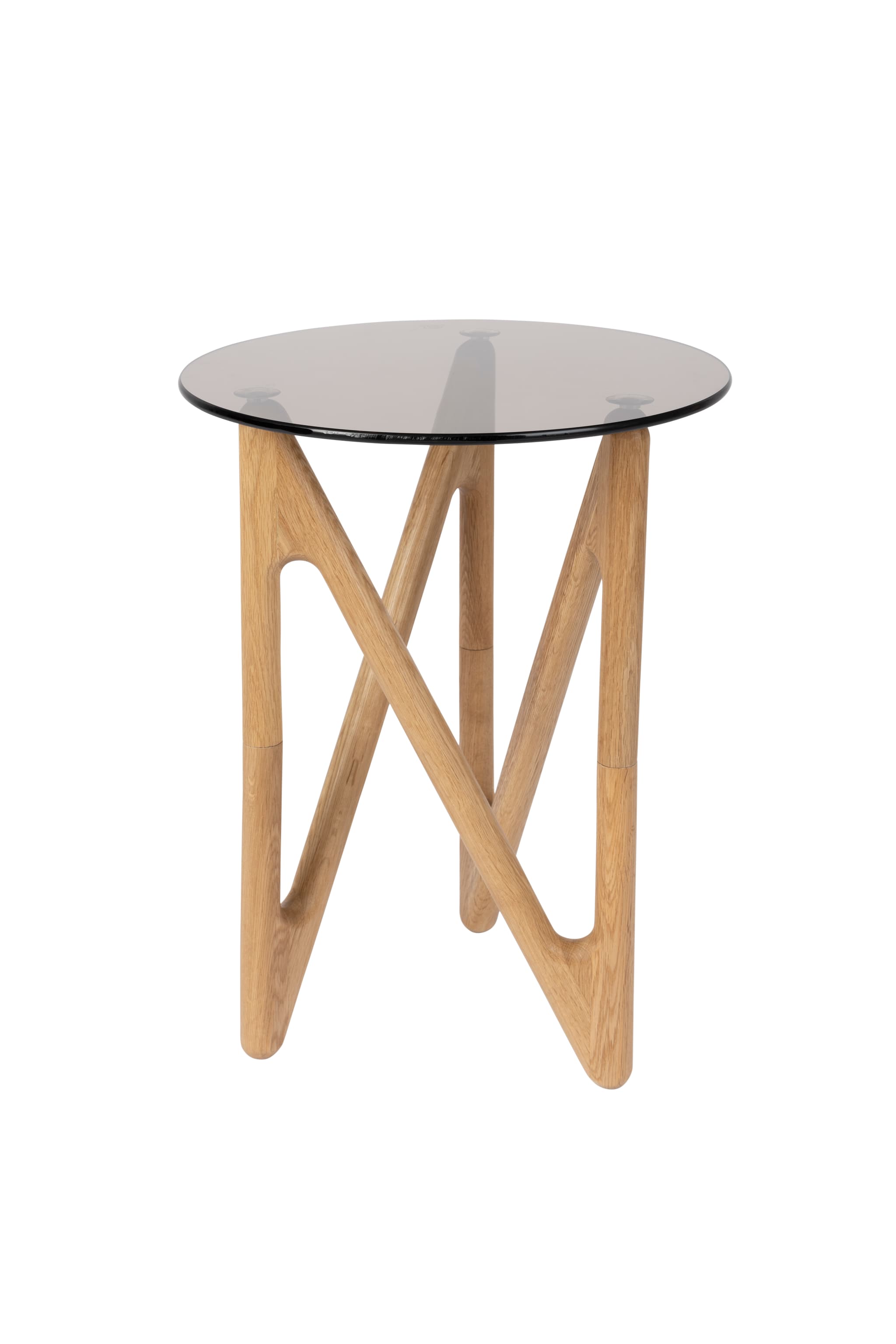 DUTCHBONE Naia sidobord, runt - rökt glas och naturlig ek (Ø40)