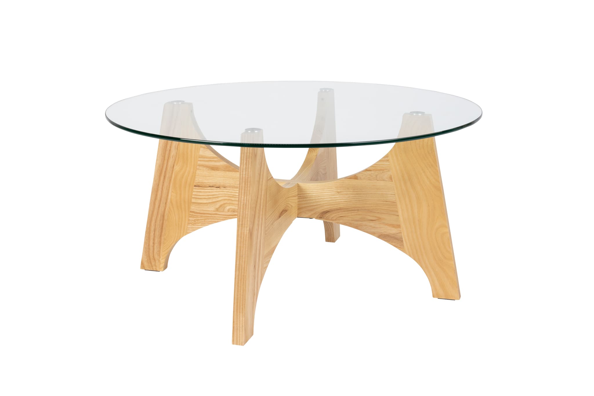 ZUIVER Kobe soffbord, runt - glas och naturlig ask (Ø80)