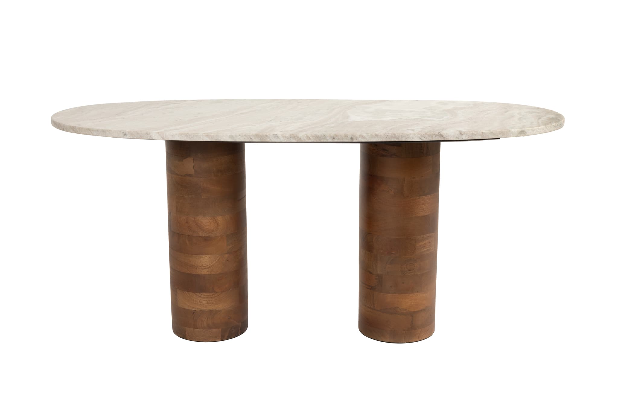 WHITE LABEL LIVING Kouk soffbord, ovalt - brun marmor och brunt mangoträ (100x40)