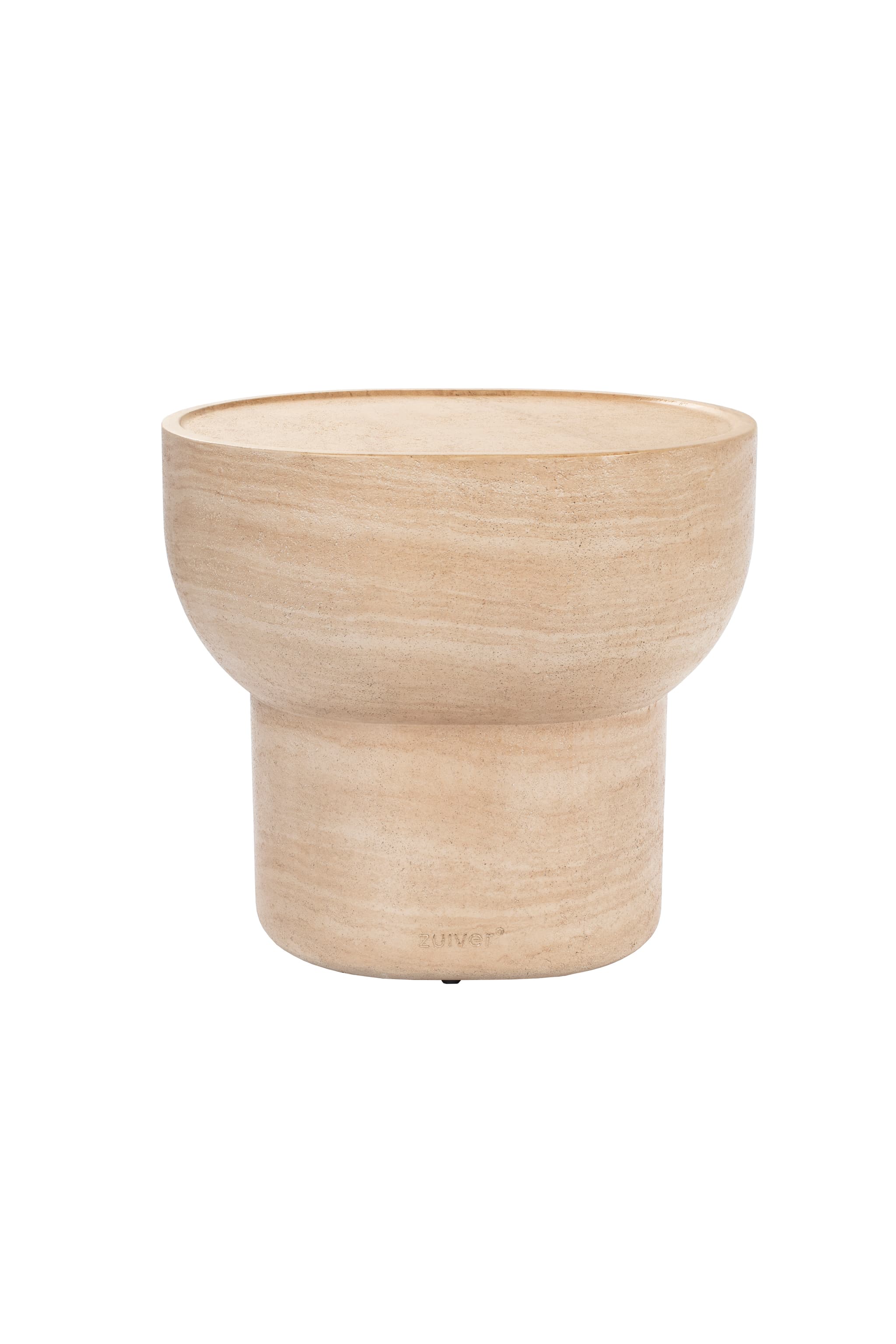 ZUIVER Noble sidobord, ovalt - beige betong i travertinlook (50x42)