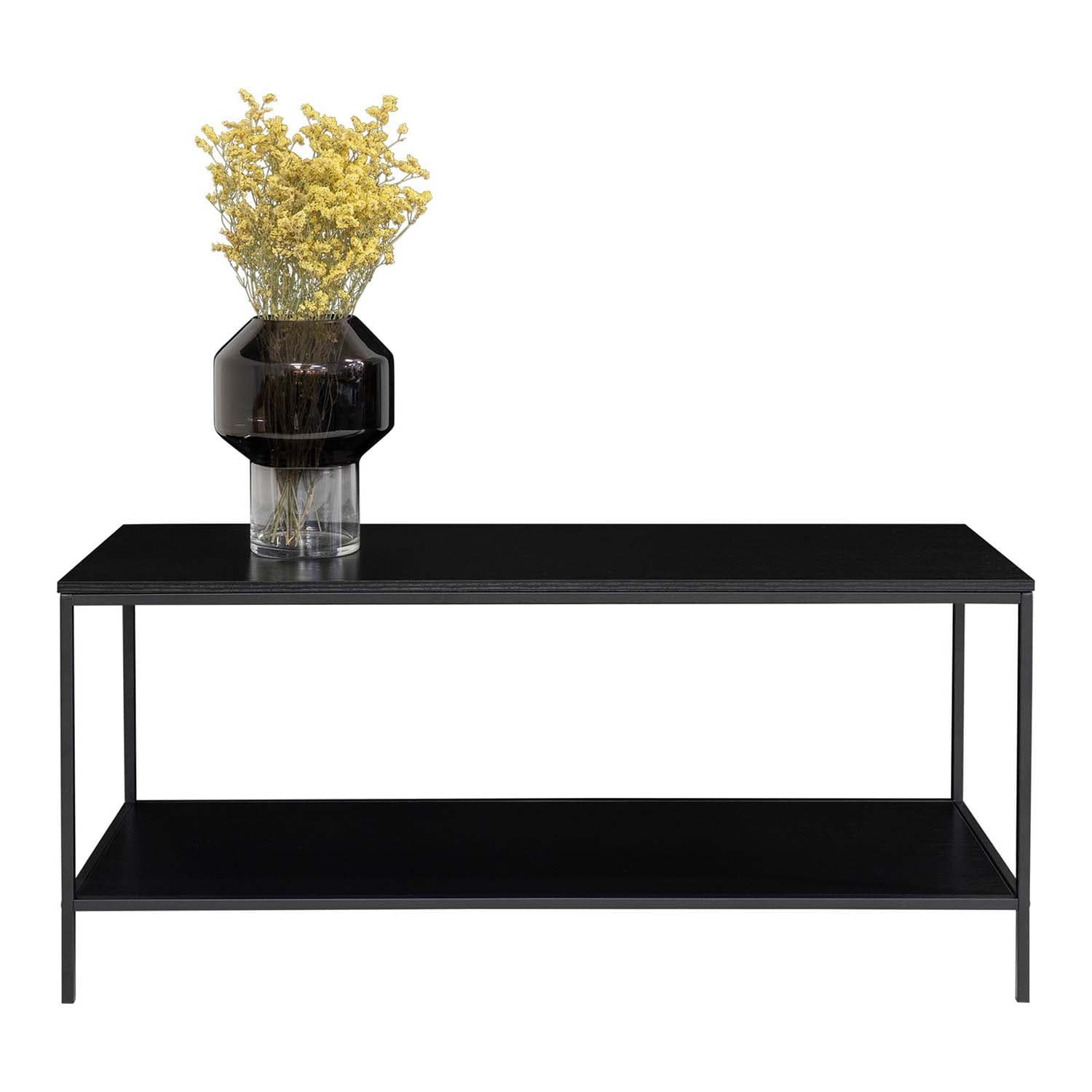 HOUSE NORDIC Vita TV-bänk, med hylla - svart melamin och svart stål (100x36)