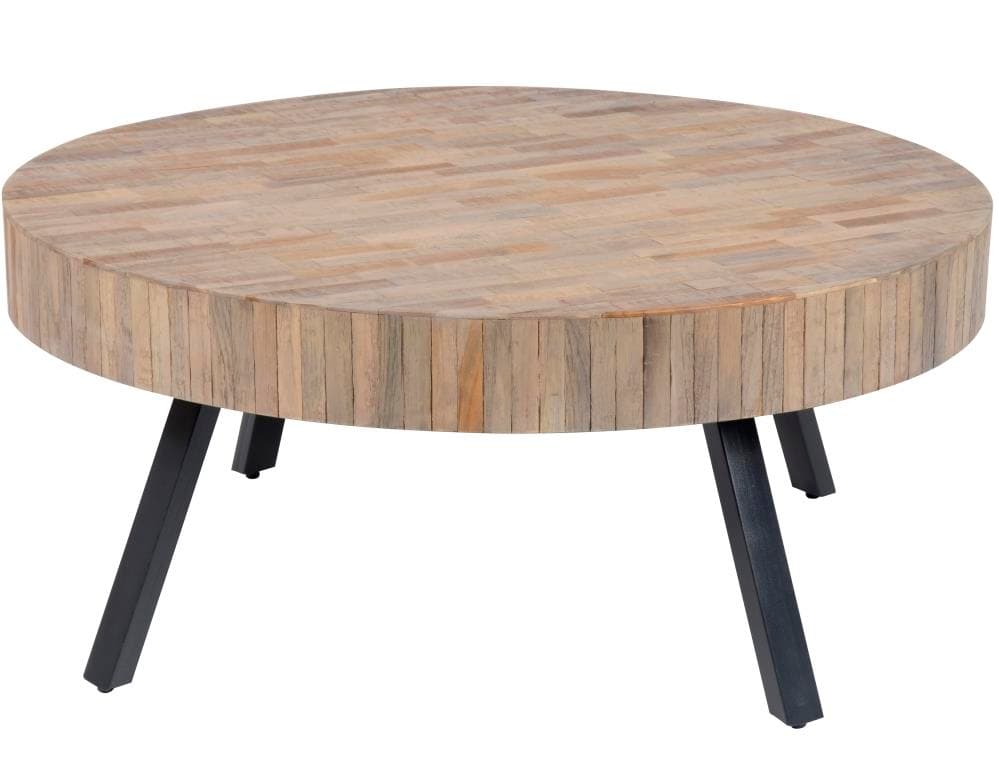 FURBO soffbord - naturlig/svart teak/metall, rund (Ø:90cm)