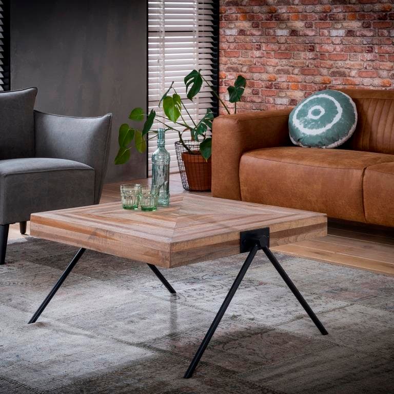 FURBO soffbord - teaklook och metallben, fyrkantiga (80x80)