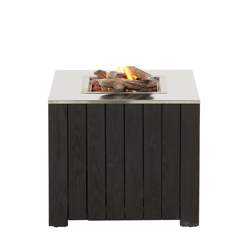 COSI FIRES Cosicube 70 eldbord, fyrkantigt - rostfritt stål och svart trä (70x70)