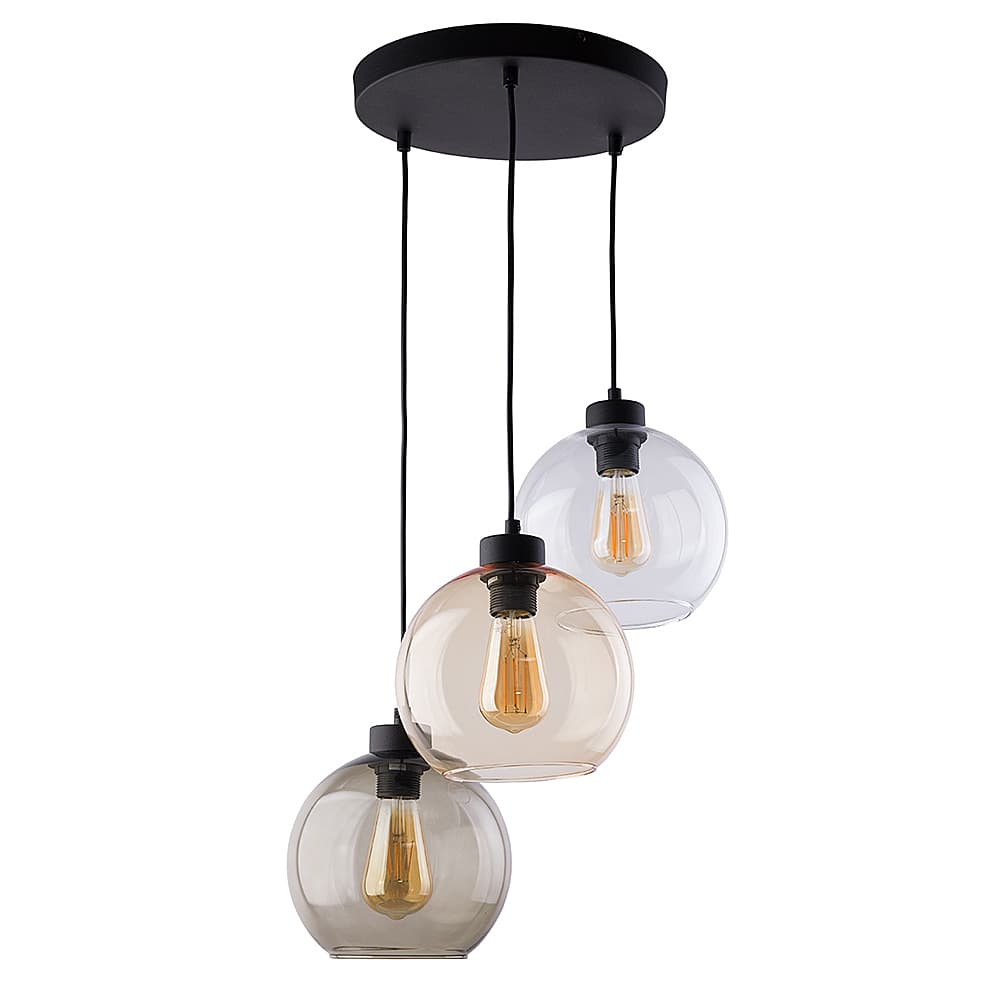 TK Cubus taklampa, w. 3 skärmar - transparent glas och svart metall