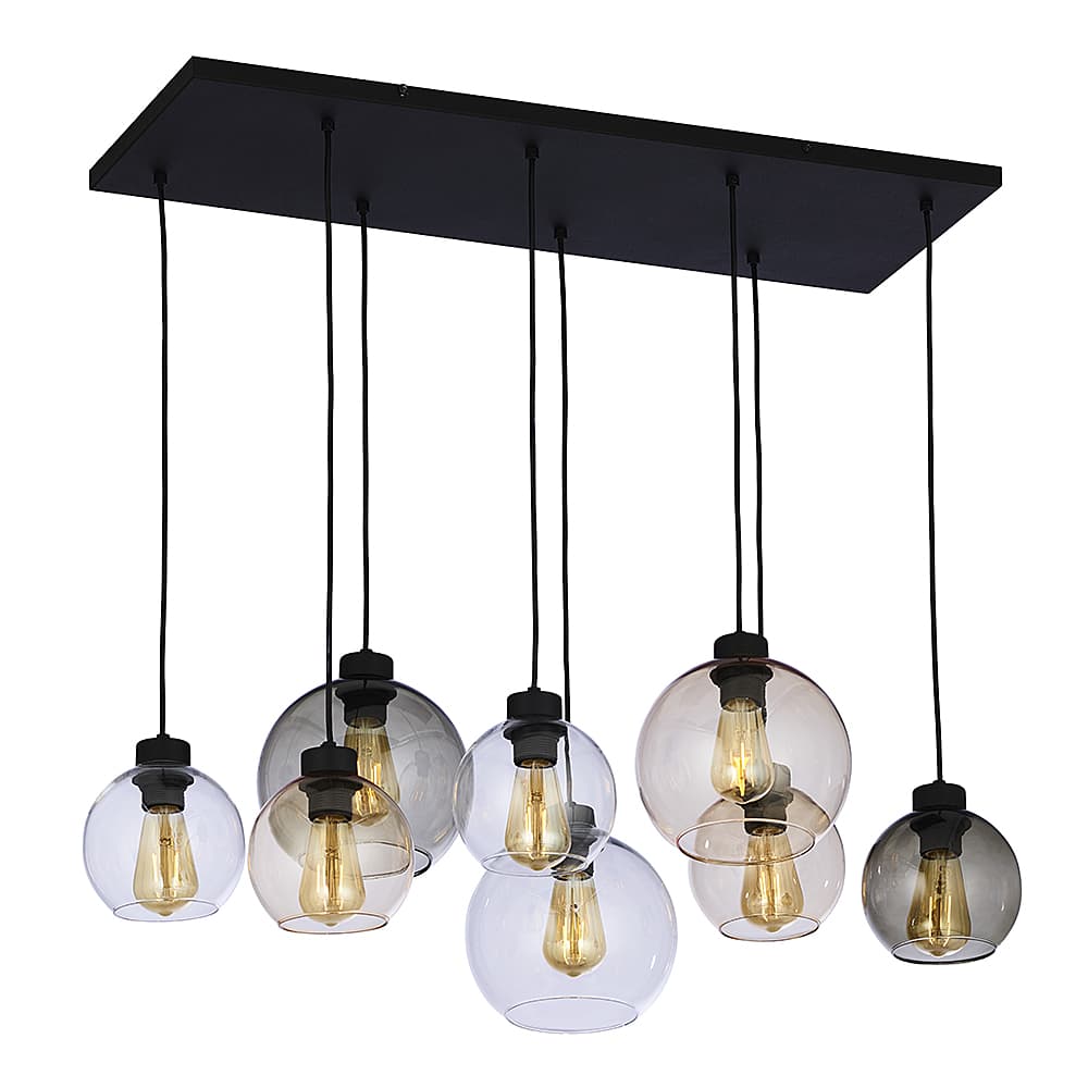 TK Cubus taklampa, w. 8 skärmar - transparent glas och svart metall