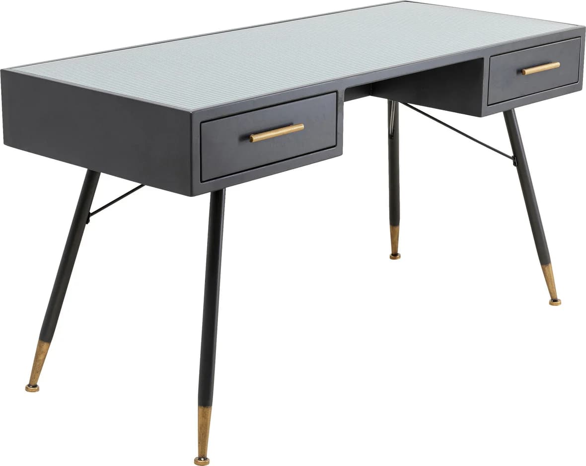 KARE DESIGN La Gomera skrivbord, med 2 lådor - klart glas och svart MDF / stål (140x60)