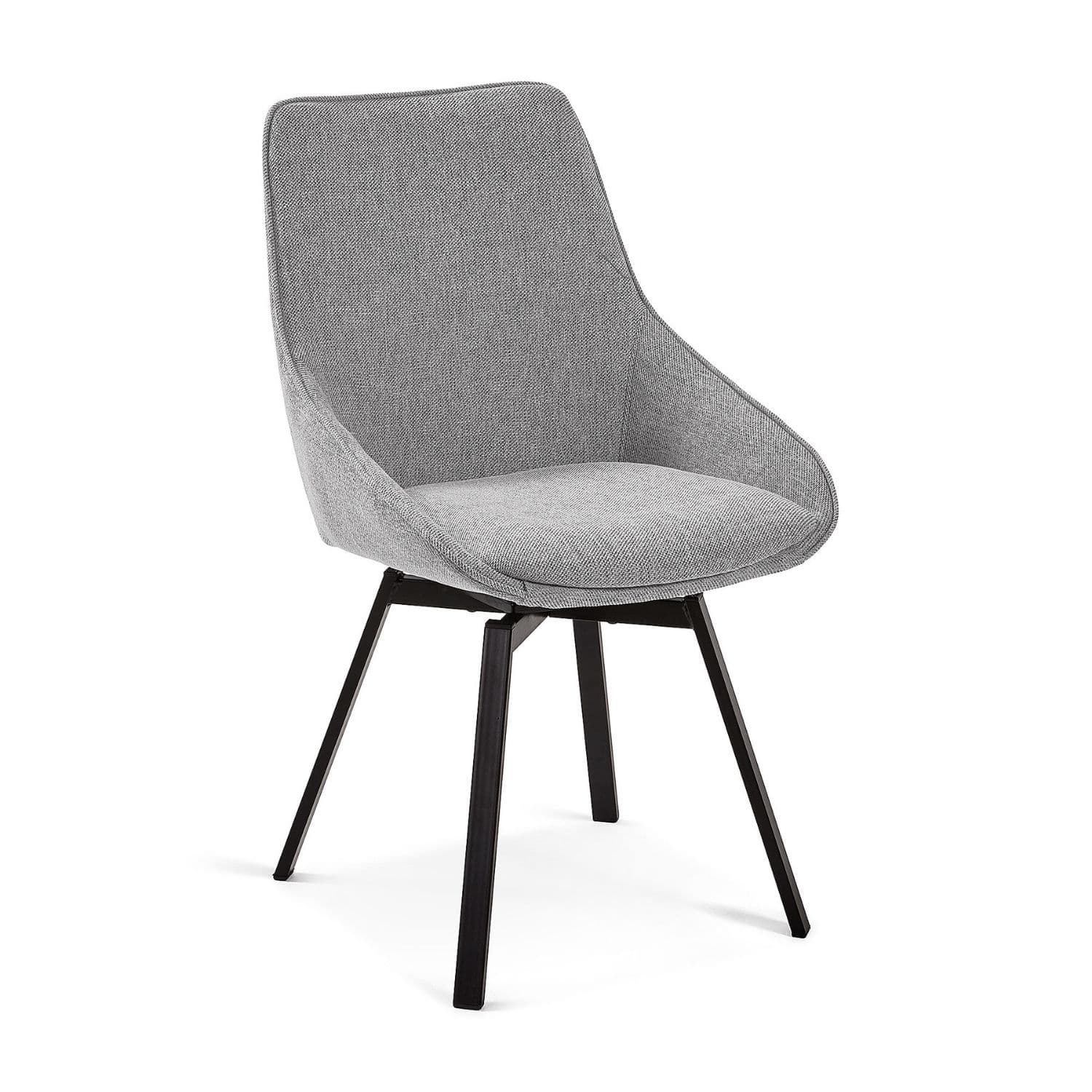 KAVE HOME Haston matbordsstol med armstöd - grått tyg och metall med plywood
