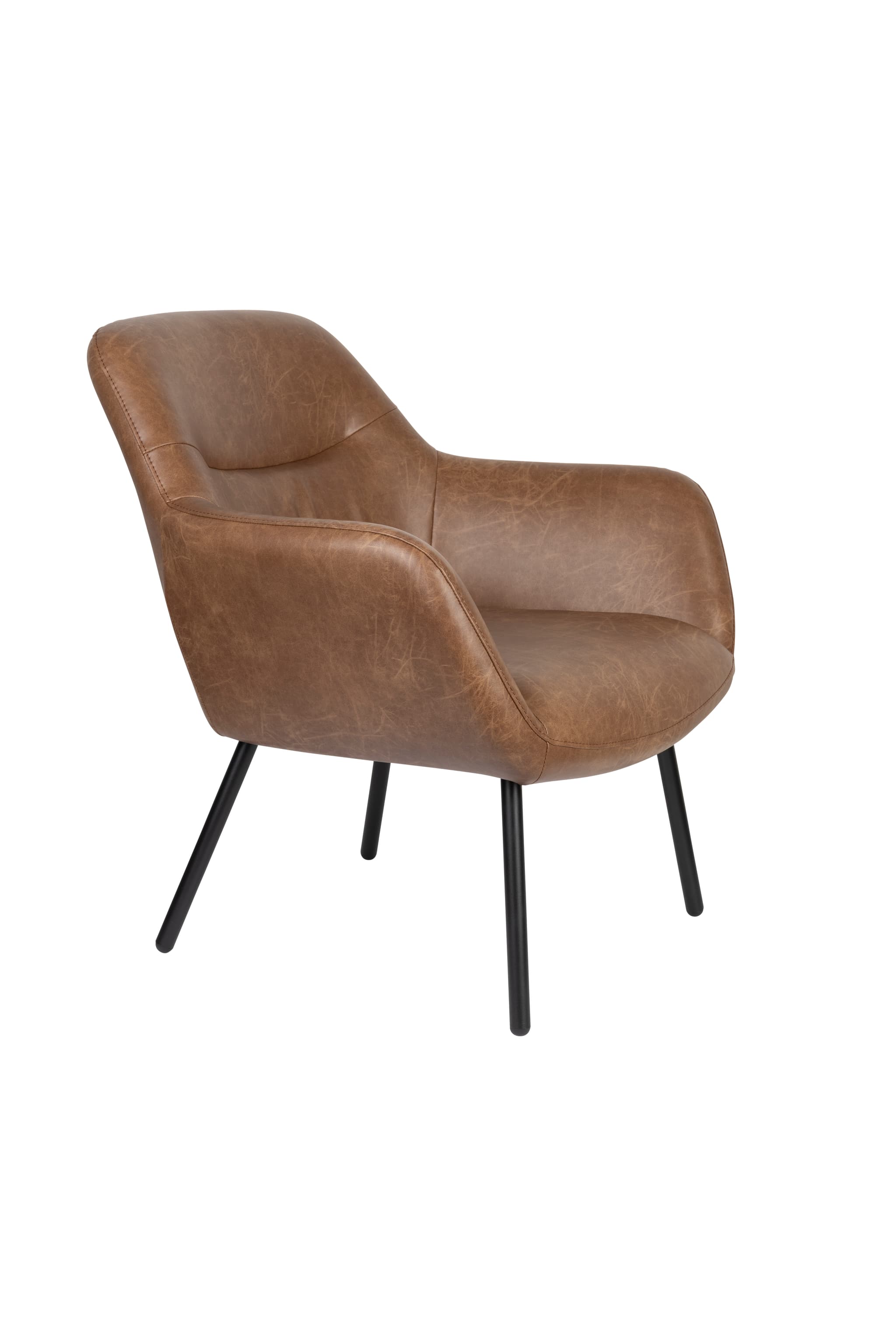 WHITE LABEL LIVING Dude loungefåtölj, m. bjälklag armstöd - vintage brun PU och stål