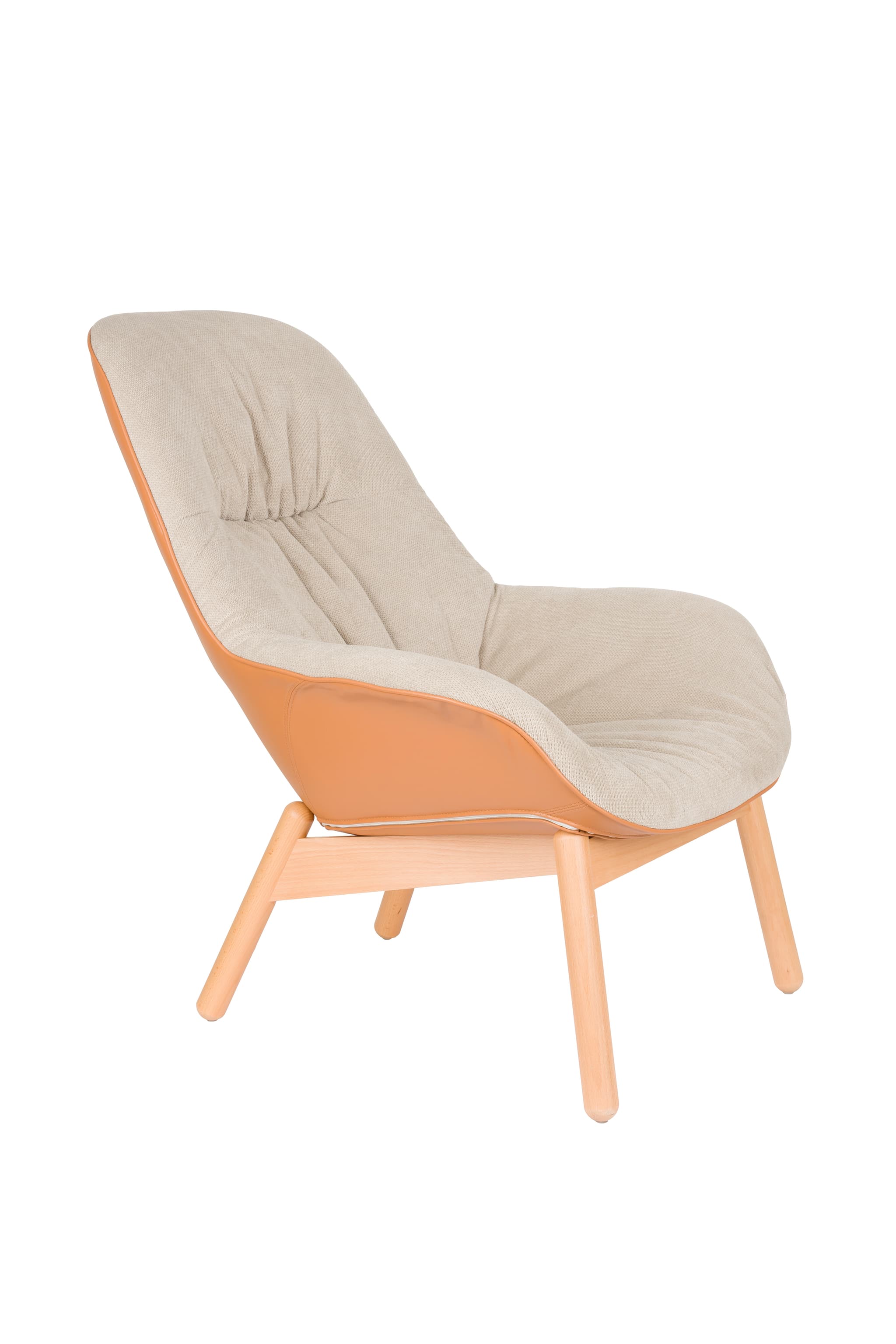 WHITE LABEL LIVING Duke loungefåtölj, m. armstöd - beige polyester, ljusbrun polypropenplast, bok