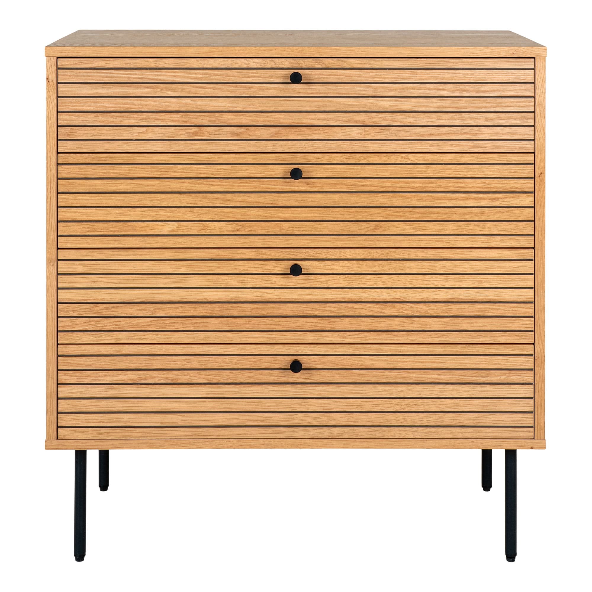 HOUSE NORDIC byrå, ekfaner, svarta metallben, 4 lådor, 80x40x85 cm