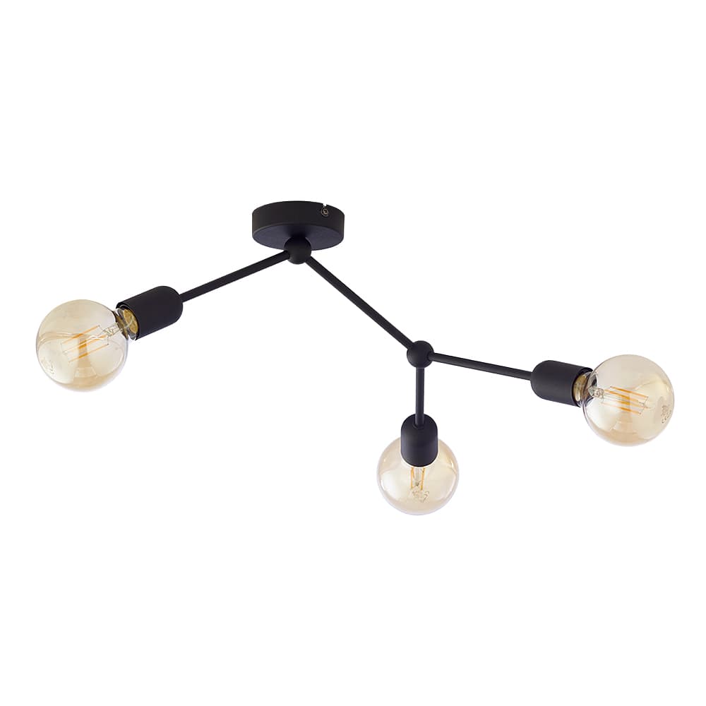 TK Fantasy taklampa, w. 3 skärmar - glas och svart metall