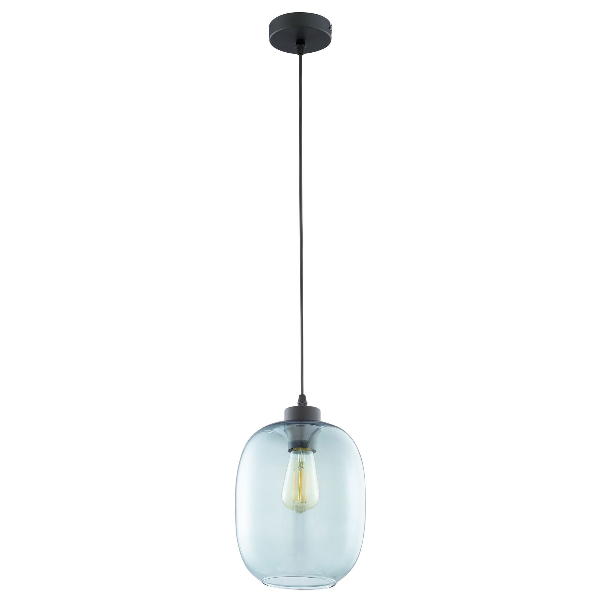 TK Elio taklampa - blått glas och svart metall