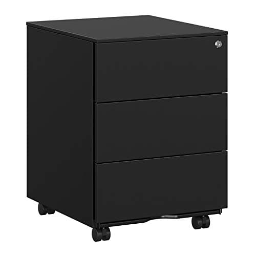 SONGMICS mobilt arkivskåp, låsbart, med 3 lådor, dokumentförvaring, pappersförvaring, helt monterat, för kontor, hemmakontor, 39 x 45 x 55 cm (L x B x H), matt svart OFC63BK