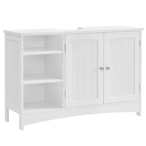 VASAGLE Underskåp, Tvättställsskåp, 90 x 30 x 60 cm, Förvaringsskåp med 2 dörrar, Öppna förvaringsfack, Höjdjusterbara hyllor, Vit UKBBC410P31