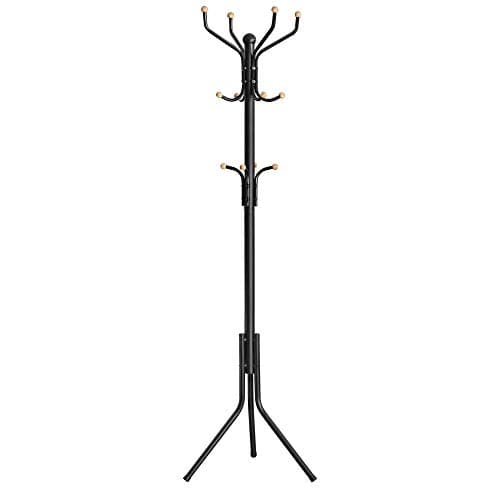 SONGMICS Klädhängare i metall, klädhängare, hatt- och handväskhängare, 182 cm högt hallträd, svart RCR19B