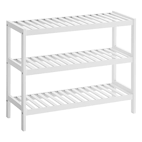 SONGMICS Skohylla i bambu, 3-facks förvaringshylla, 70 x 26 x 55 cm (B x D x H), perfekt för hall, badrum, vardagsrum och korridor, vit LBS13W