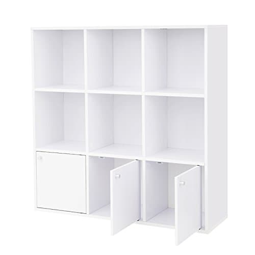 VASAGLE förvaringshylla i trä, fristående displayhylla, DVD-hylla, med 3 underskåp, vit LBC33WT