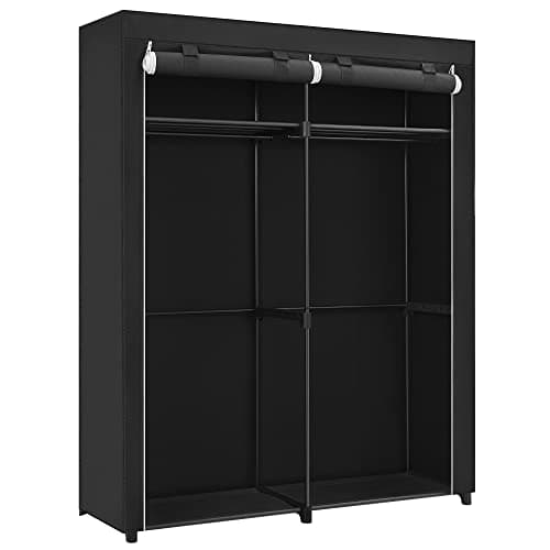 SONGMICS garderob, sovrum klädförvaring garderob med 2 klädstänger, bärbar tyg garderob, hopfällbar, klädstång, för garderob, 43 x 140 x 174 cm, Svart RYG02BK