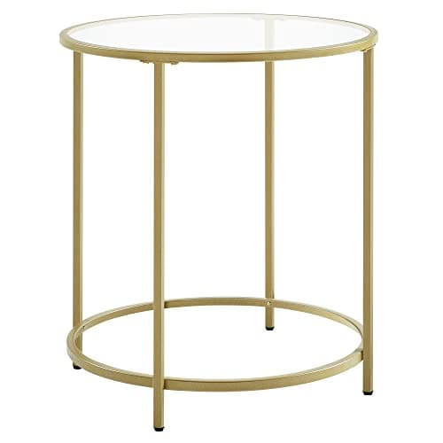 VASAGLE runt sidobord, sidobord i härdat glas med guldfärgad metallram, litet soffbord, nattduksbord, vardagsrum, balkong, robust och stabilt, dekorativt, guld LGT20G
