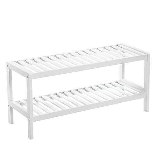 SONGMICS 2-lagers skohylla i naturlig bambu, hylla för skor, växter, böcker, för vardagsrummet, sovrummet, badrummet, 70 x 26 x 33 cm, vit LBS02WT