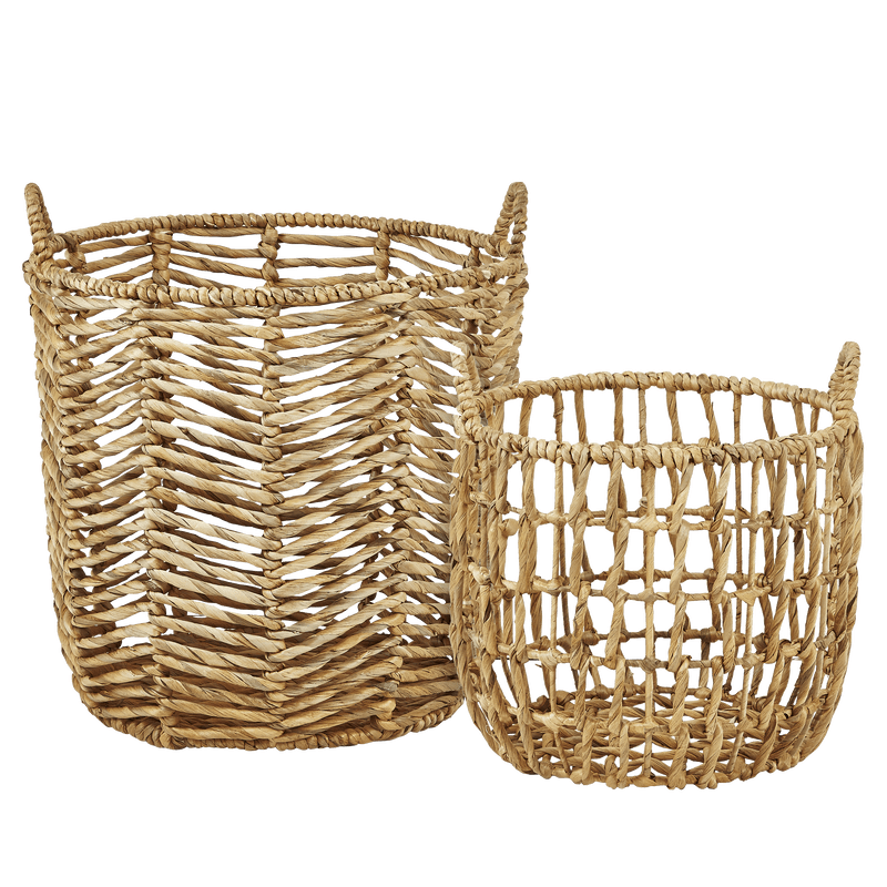 VILLA COLLECTION Fyrkantig korg, med handtag, rund - naturlig vattenhyacint (set om 2)