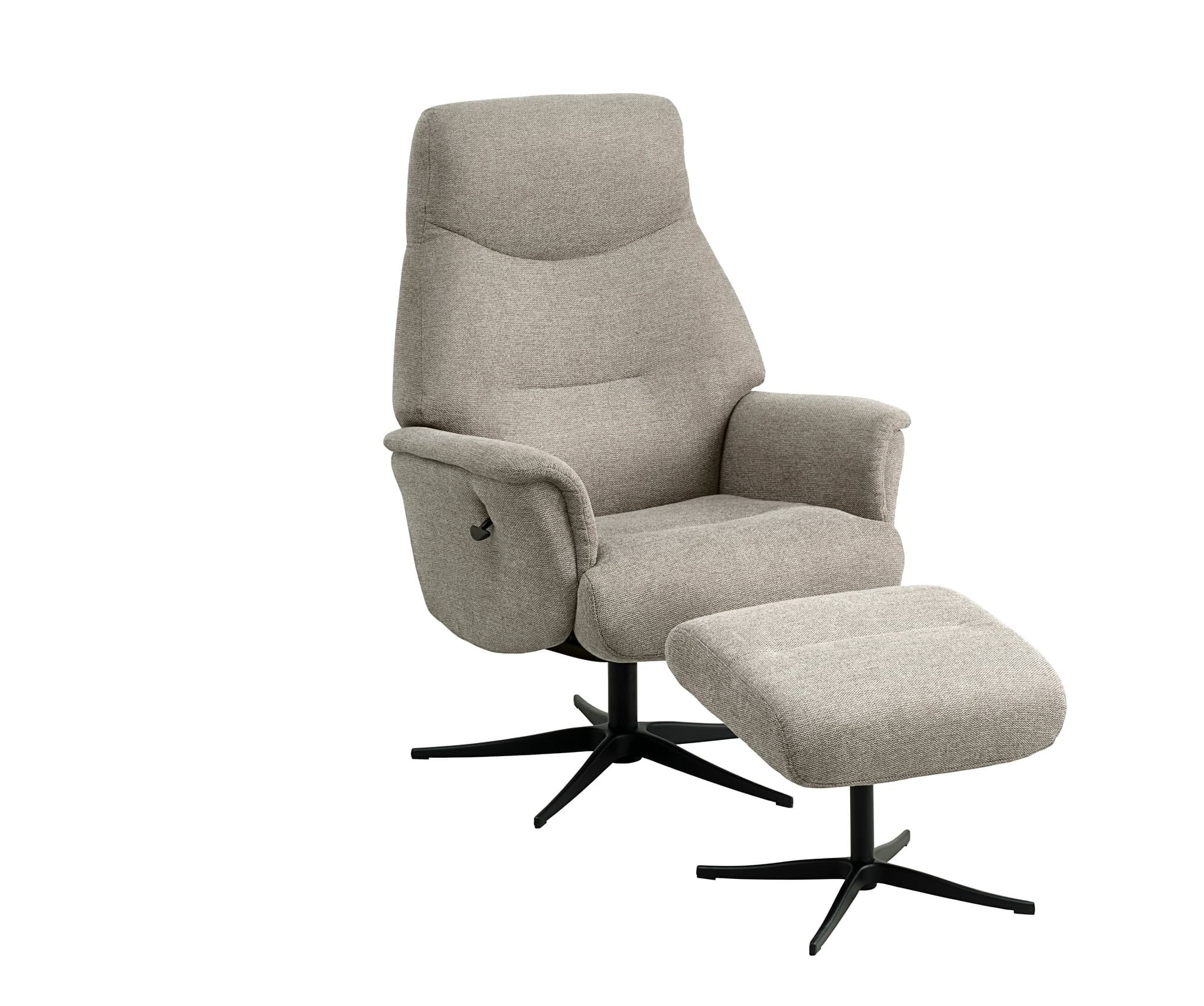 Villads fåtölj, med armstöd och tippfunktion, inkl. fotpall - sten polyester och svart metall