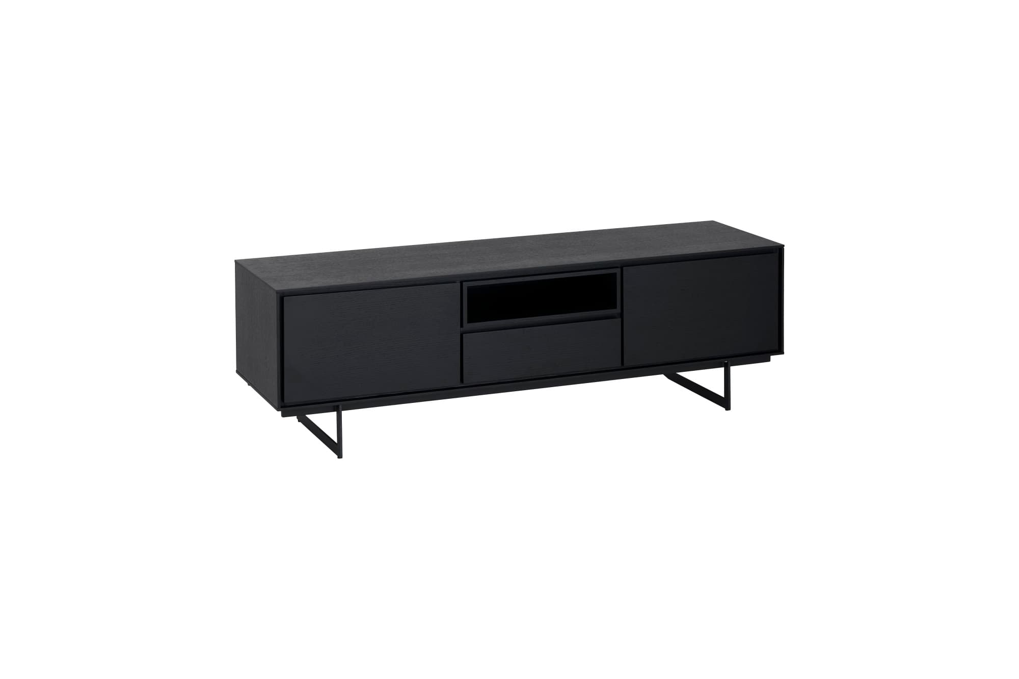 Tokyo TV-bord, m. 2 dörrar, 1 låda och 1 öppet fack - svart ekfanér och metall (160x45)