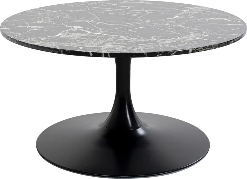 KARE DESIGN Schickeria soffbord, runt - laminat i svart marmorlook och svart stål (Ø80)