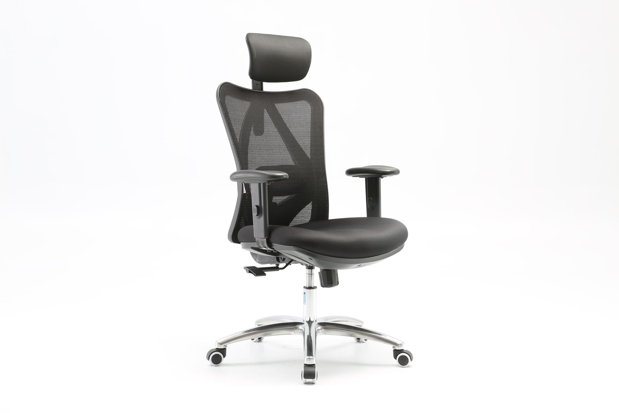 Ergo Premium M18 kontorsstol, med armstöd och hjul - svart nät och borstad aluminium