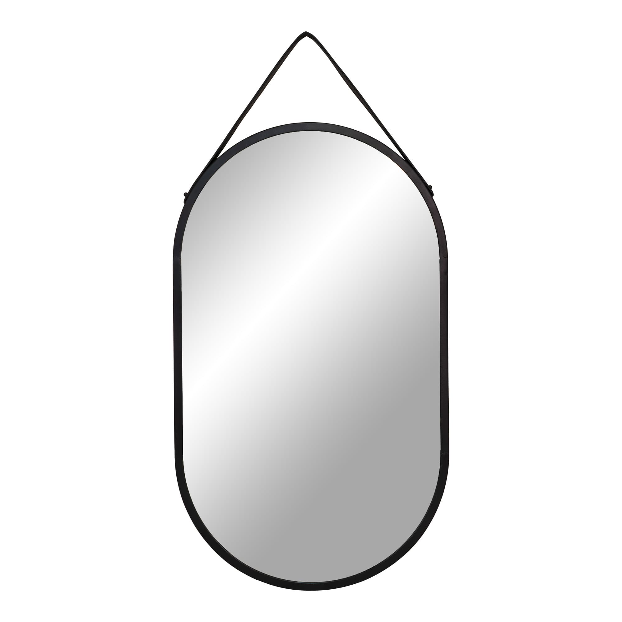 HOUSE NORDIC Trapani väggspegel, w. PU-rem, oval - spegelglas och svart stål (60x35)