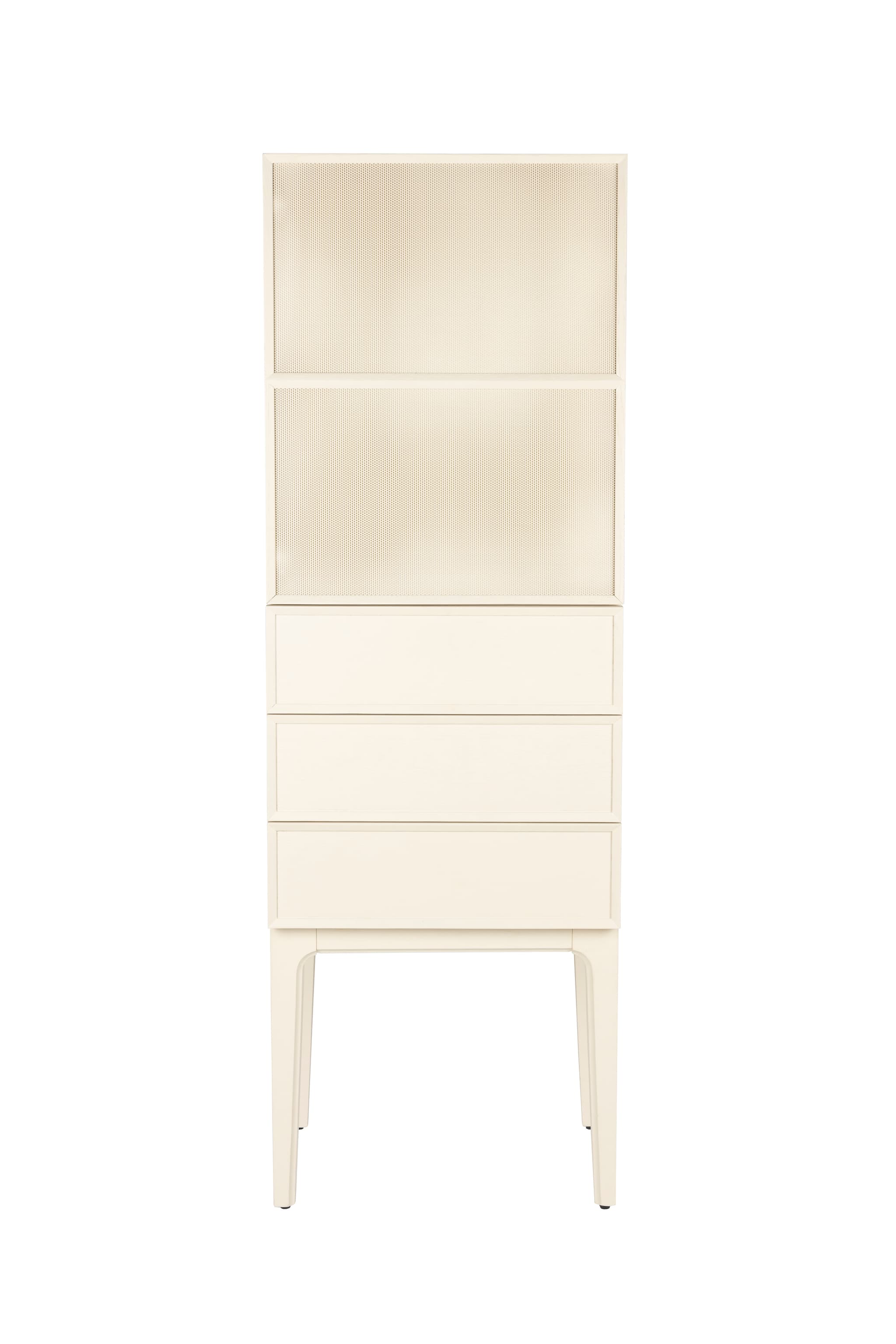 ZUIVER juniskåp, m. 1 nätdörr, 1 hylla och 3 lådor - beige metall och trä