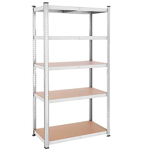 SONGMICS 5-fackshyllor, stålhyllor för förvaring, verktygsfri montering, för garage, skjul, lastkapacitet 600 kg, 50 x 100 x 200 cm, silver GLR050E01